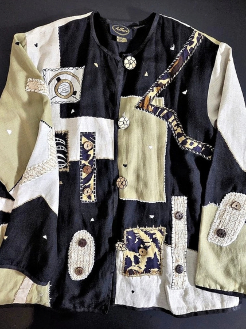 Allure Vintage Patchwork Art to Wear Jacket Large Linen Blend Colorblock